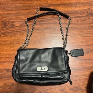 Coach Black Leather Shoulder Bag with Chain Strap